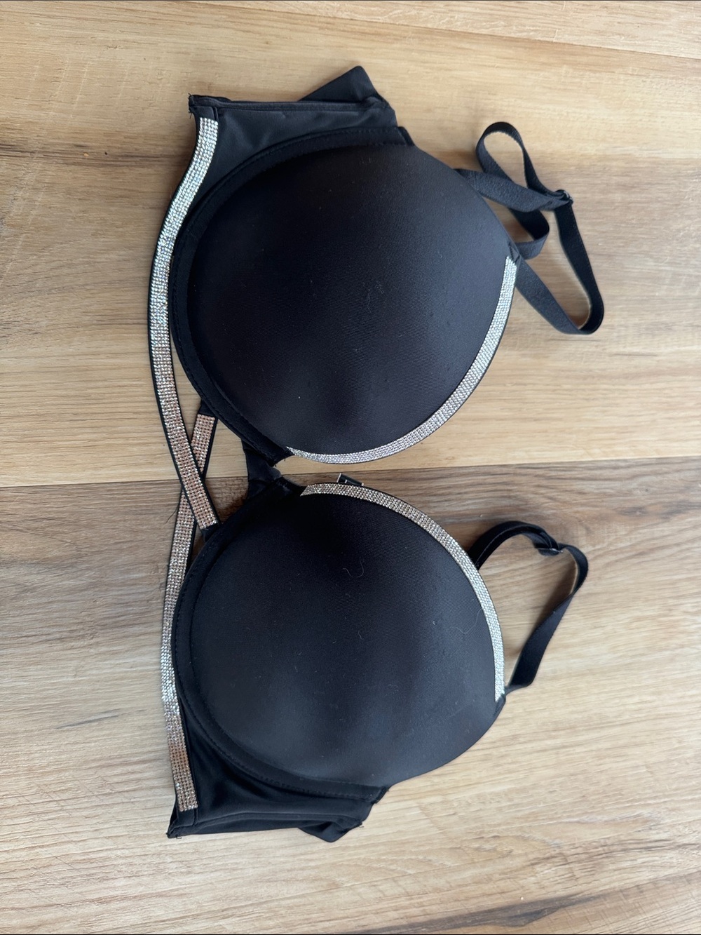 Victoria's Secret Black Padded Underwire Bra with Rhinestone Accents